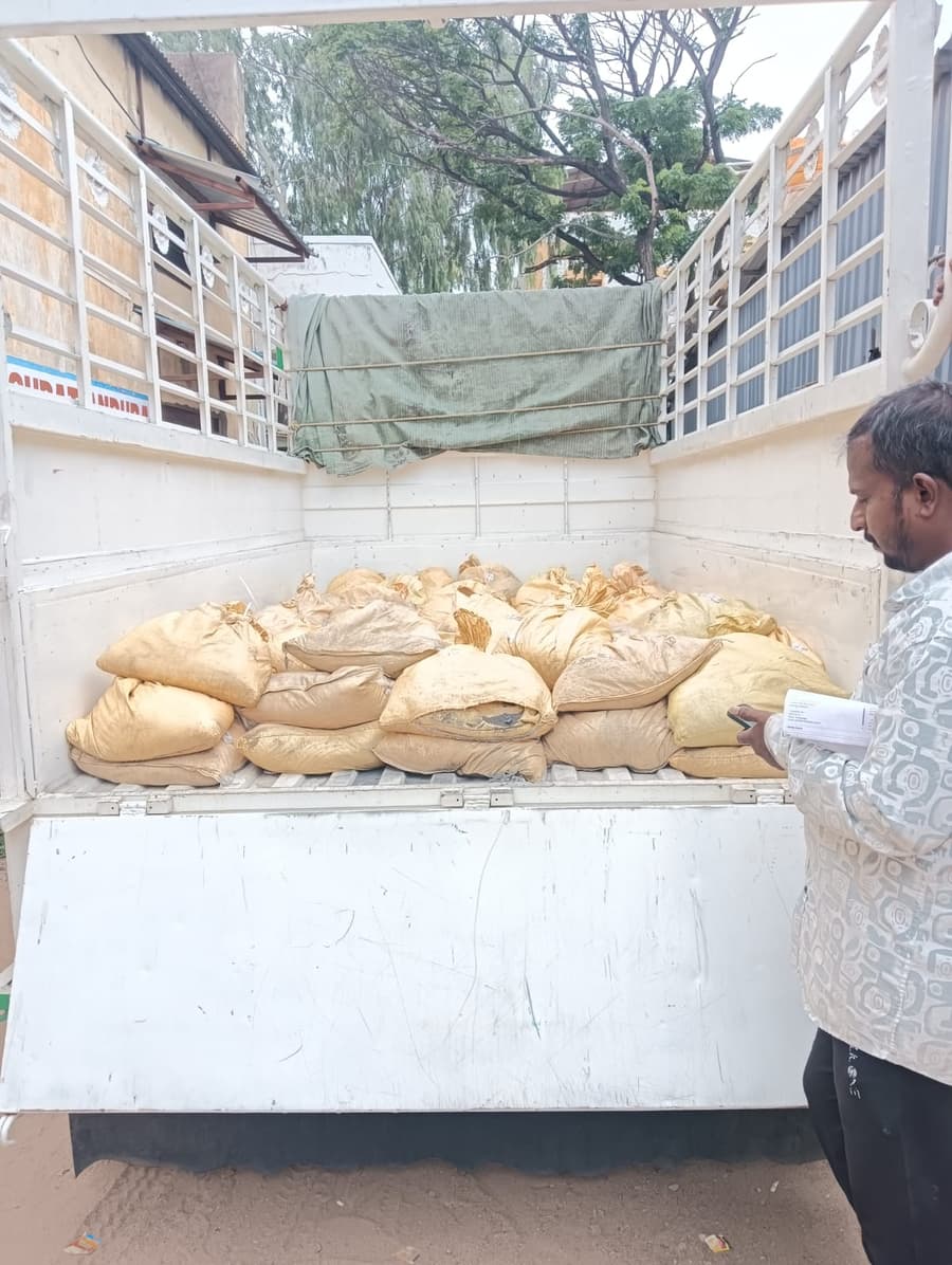 Cargo sacks loaded and checked before delivery